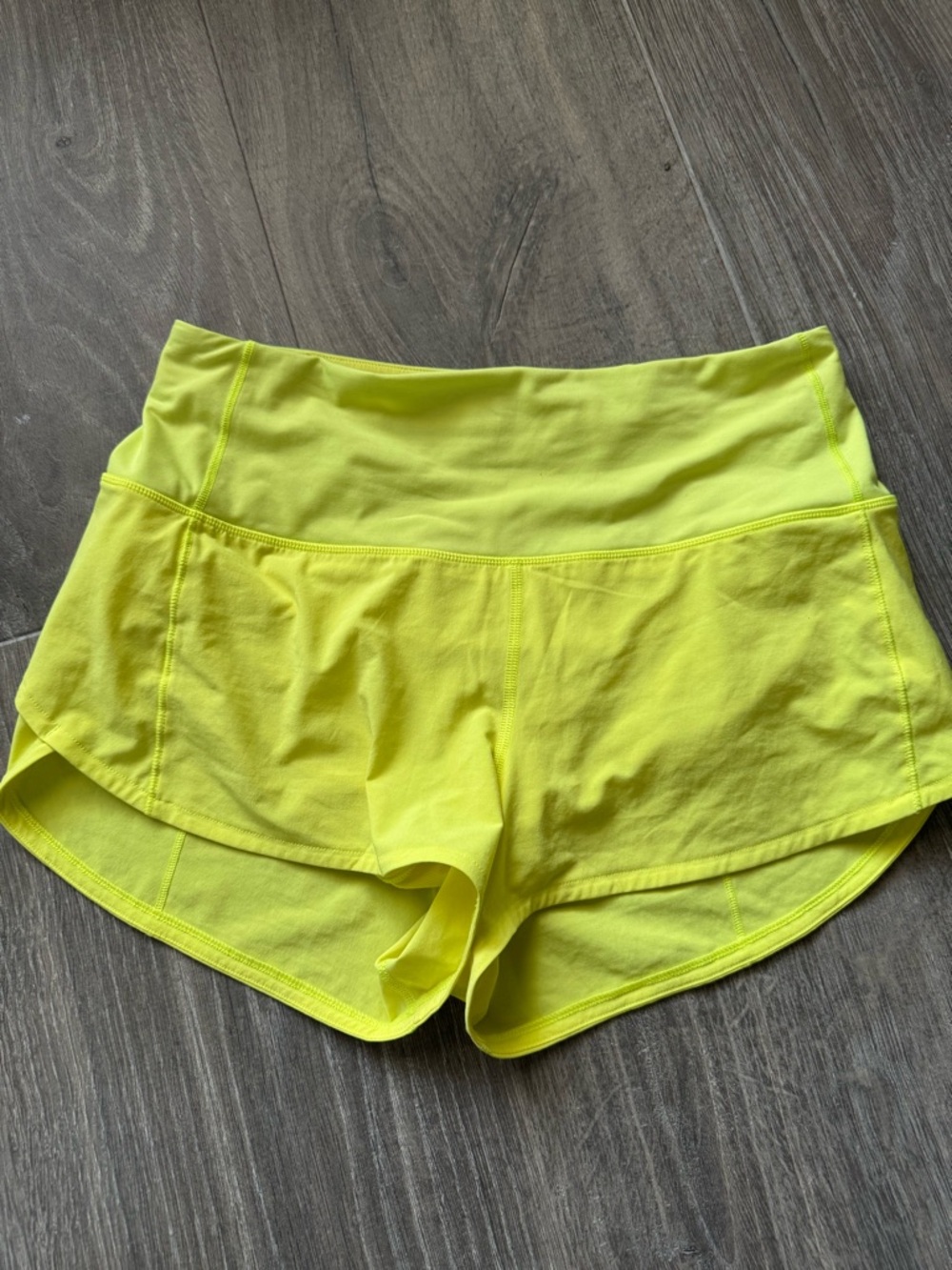 lululemon athletica Neon Yellow speed ups Running Shorts Sz 6